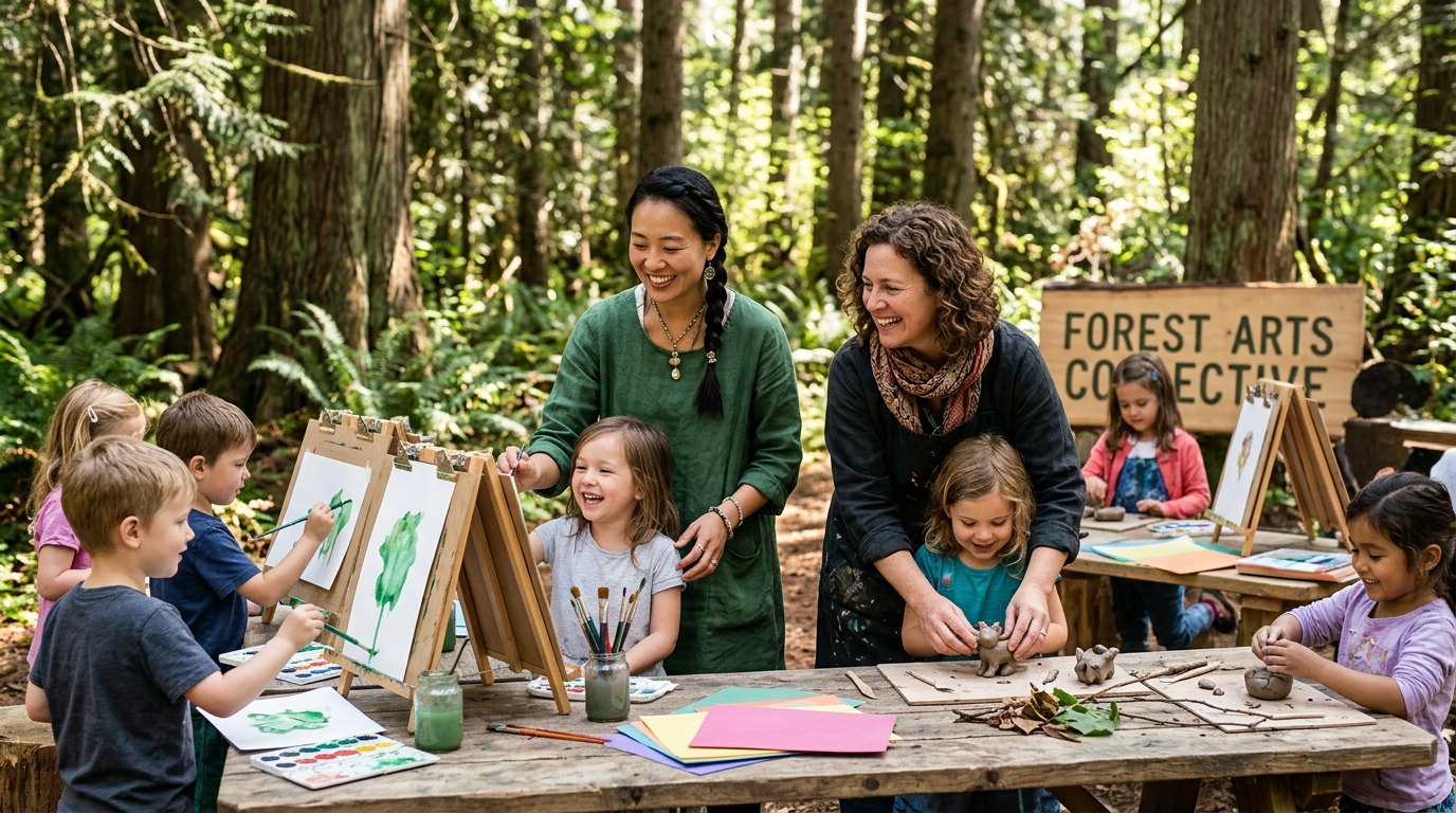 HIWA Camp Mentors with Children in Forest